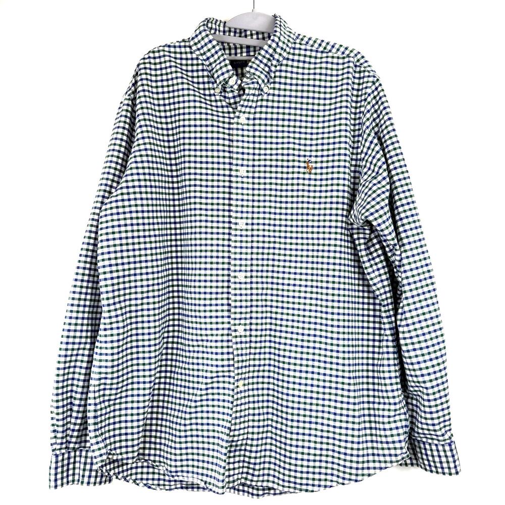 Ralph Lauren Men's Blue & Green Gingham Plaid Button Up Shirt Size XL